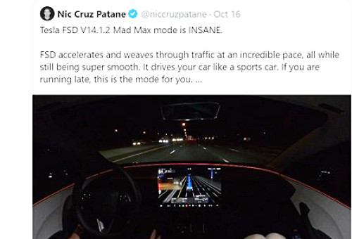 테슬라가 엑스 계정에 게시된 '매드 맥스' 모드 관련 글
[@Tesla X 게시물 캡처. 재판매 및 DB 금지]
